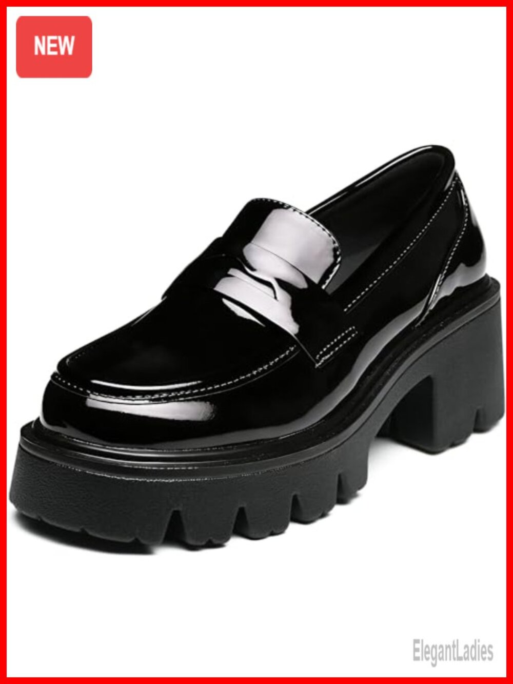 Women's Platform Loafers Chunky Heel PU Leather Dress Shoes